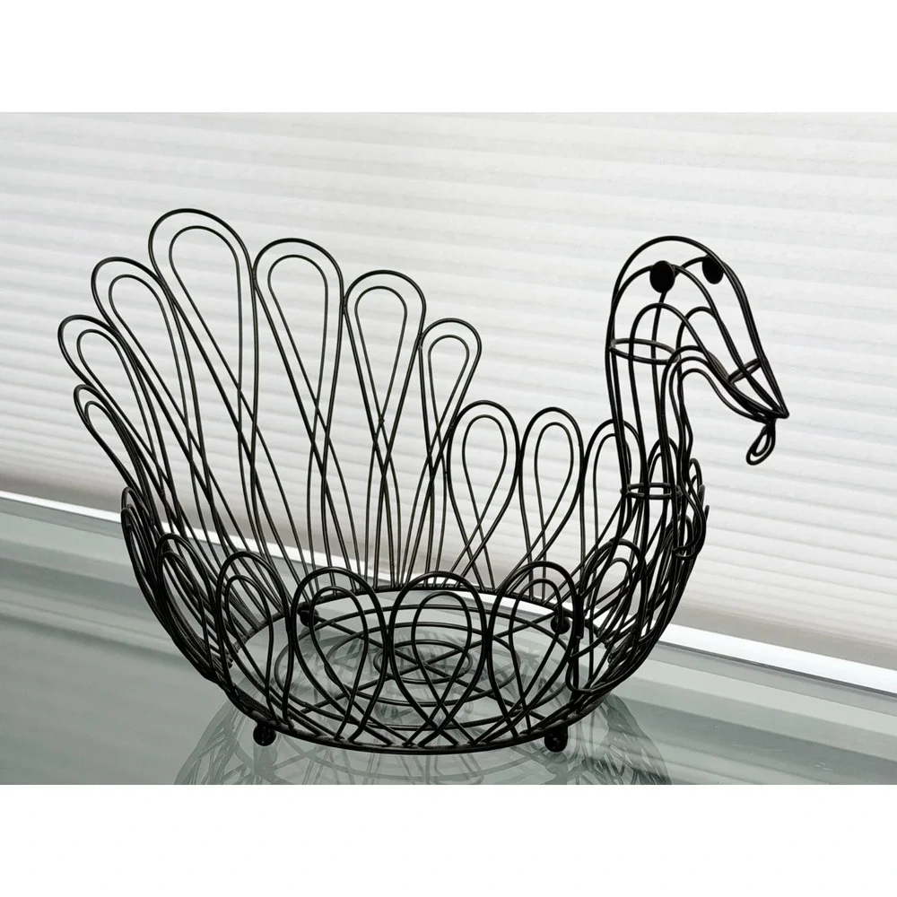 Turkey Shaped Black Metal Wire Basket Fruit Egg Bread Serving Table Décor